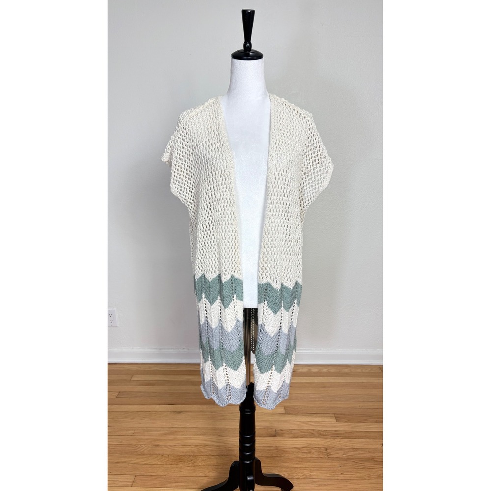 POL Open Knit Crochet Oversized Cap Sleeve Cardigan Women Size Medium Bohemian